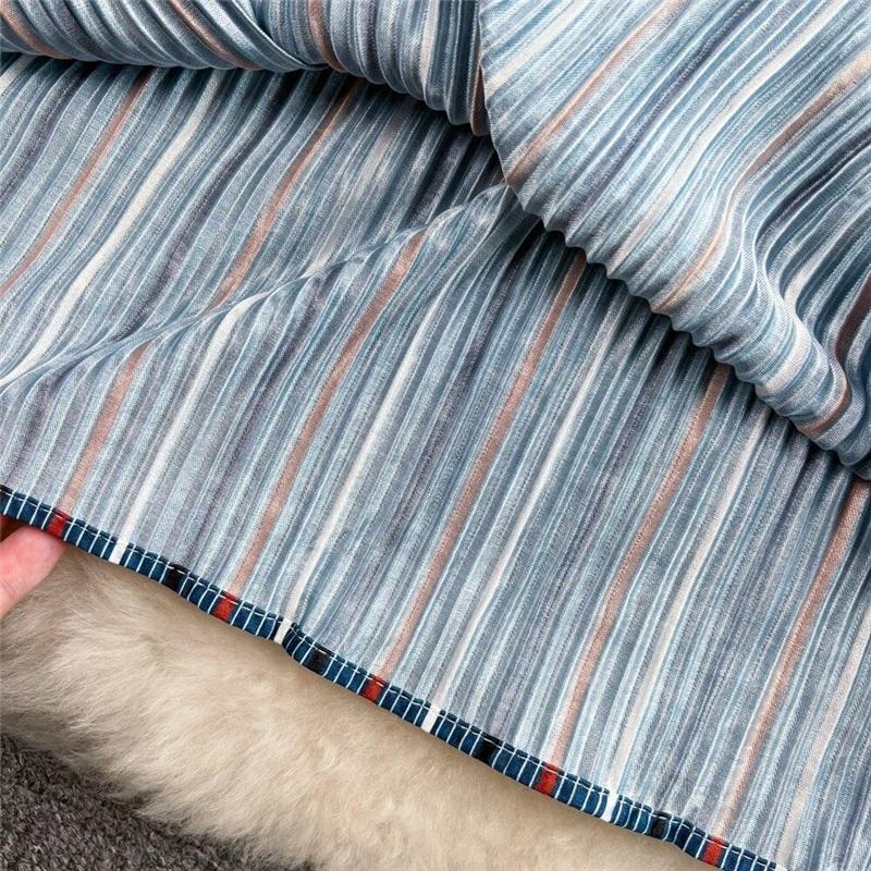 Юбка-полуторка светло-синего денима из хлопка с необработанным краем, плиссированная, с заклепками, с высокой талией, юбка-миди