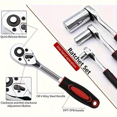 1/4" 3/8" 1/2" дюйма Трещоточный ключ 24 зуба Выдвижной телескопический трещоточный торцевой ключ Инструмент Пластина Трещоточная рукоятка Ключ Инструменты