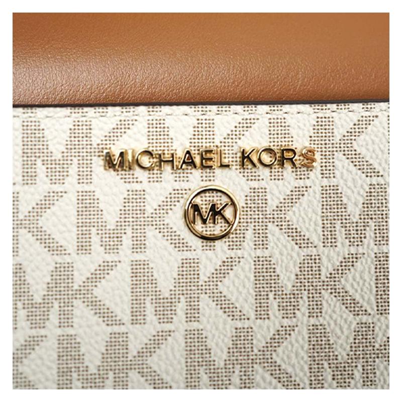 Michael Kors 21 застежка-молния классический пресбиопический длинный стиль кошелек из покрытого холста и кожи женский светло-коричневый бежевый цветовое сочетание