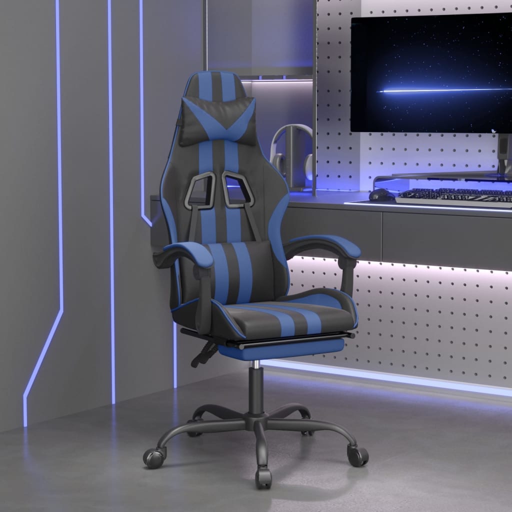 Gaming Chair with Footrest Swivel Black & Blue PU Leather
