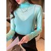 Autumn Winter Single-layer High Neck See Through Mesh Long Sleeved Base Shirt for Women Slim Fit Pullover Top T-Shirts Women’s