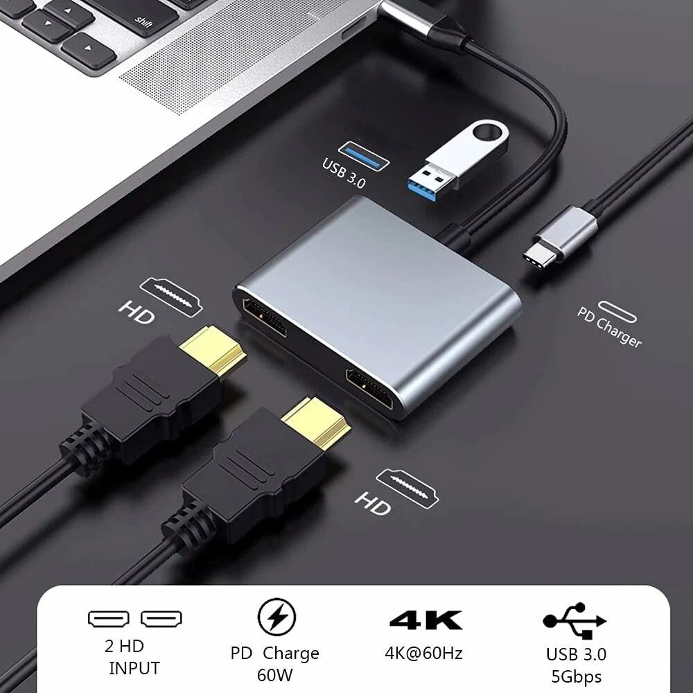 4k UHD-дисплей Usb C Thunderbolt3 Dual HDTV Extend 2 монитора Usb 3.0 Hub Type-C Dock Pd Быстрая зарядка для Macbook Pro Air