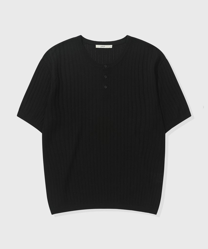 KIIMUIR [Crop] Washable Cool-Touch Henley Neck Half Knit_Black