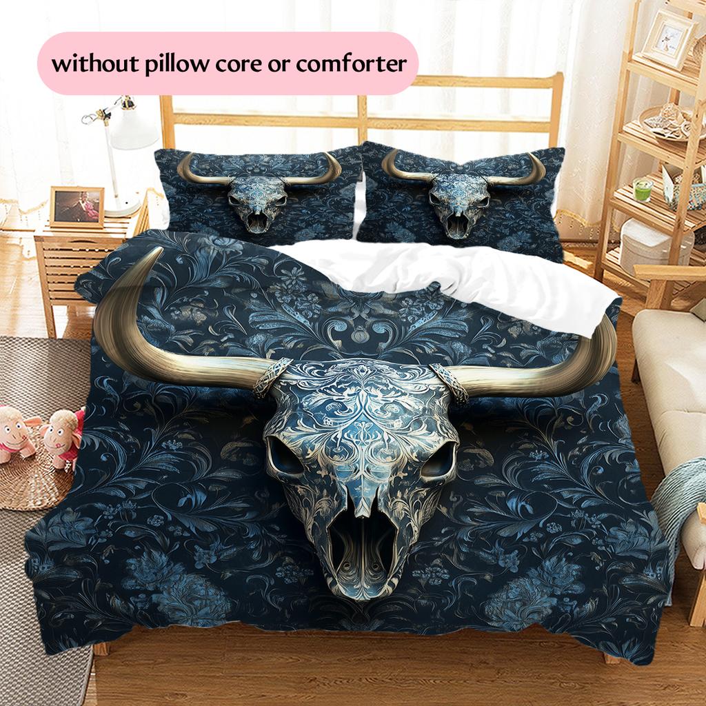 Cow Skull Pattern Bedding Home Decoration Birthday Gift (1 * duvet cover + 2 * pillowcase, without core)