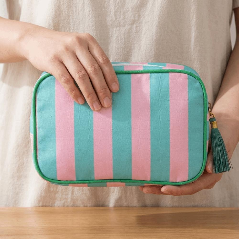 Large Capacity Portable Cosmetic Bag Large Striped Makeup Bag Portable Pouch Girls