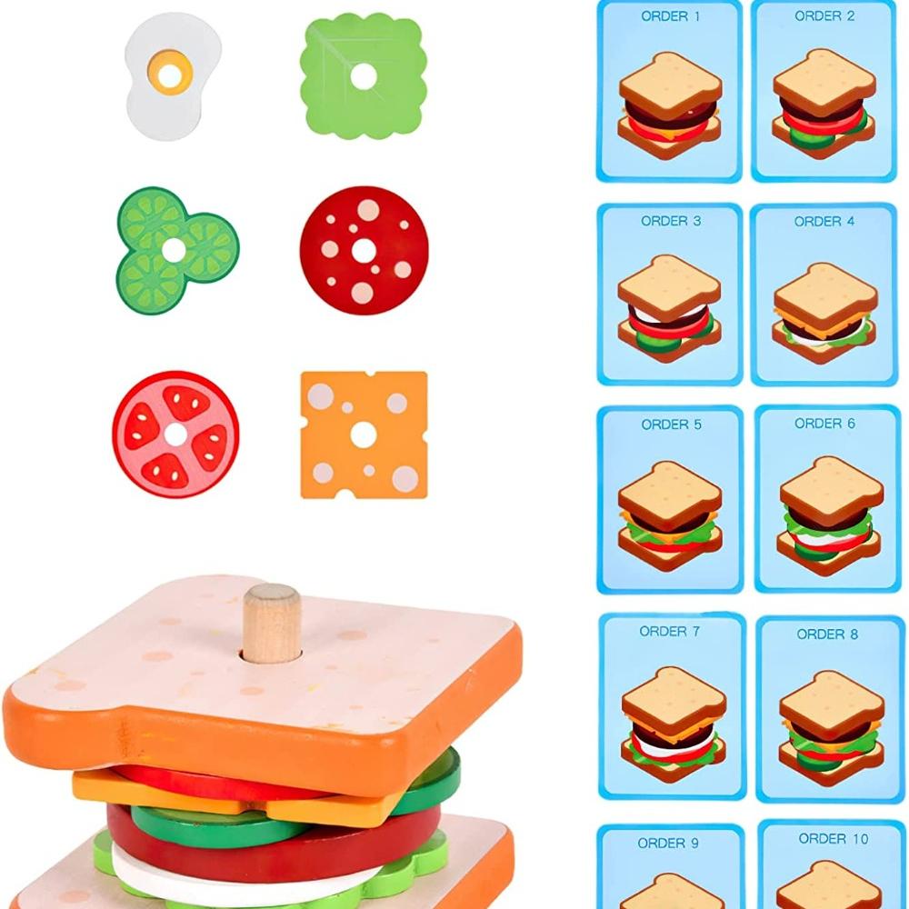Деревянный бургер Монтессори, складывающиеся игрушки для малышей и детей дошкольного возраста, развивающие игрушки, игрушка для развития мелкой моторики
