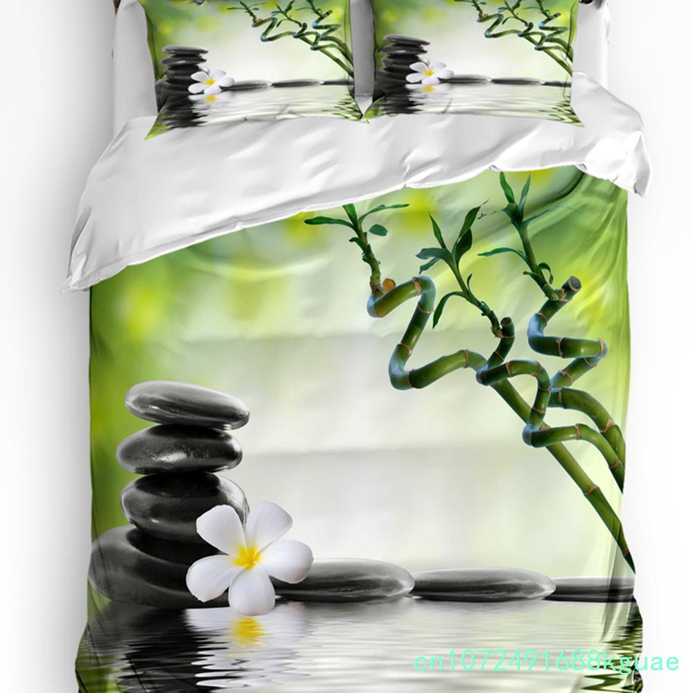 Комплект постельного белья Orchid Stones Bamboo Zen Green из 3 предметов для спальни, двуспальной кровати, домашнего текстиля, пододеяльника, наволочки