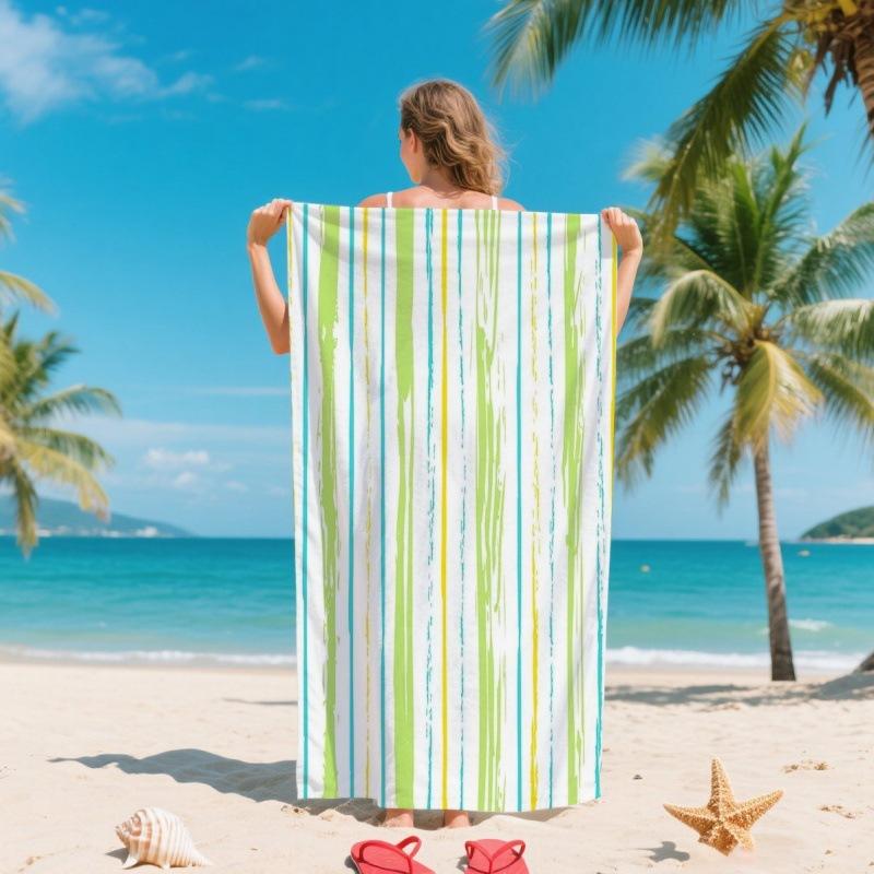 For Fashion Summer Colorful Striped Ultra-Soft Microfiber Beach Towel Quick-drying Silver Ion Antibacterial Cross-Border