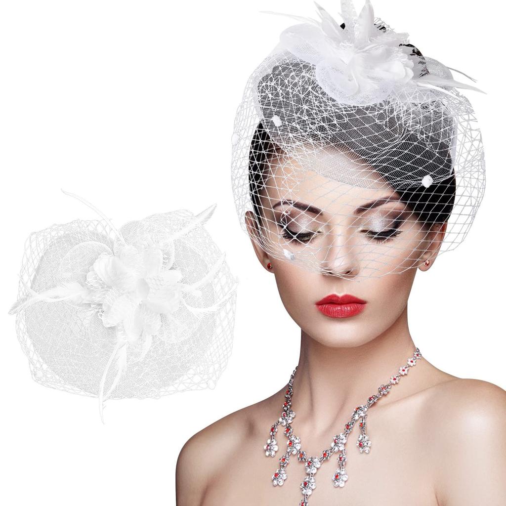 Flower Wedding Party Hairbands Head Jewelry Bridal Headdress Accessories Woman Small Hat Feather Headband Evening Stage Veil