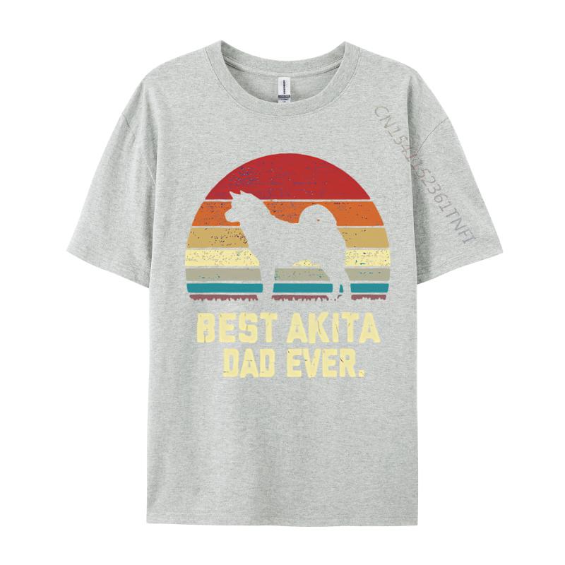 Vintage Best Akita Dad Ever Dog Lover Tshirt Male Fashionable Tops Tees Unisex Cotton Tshirts Red And Black Graphic T Shirt