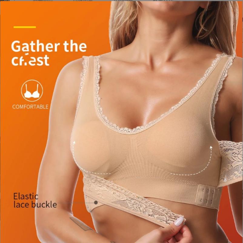 Women Brassiere Large Size Comfortable Seamless Underwear Wireless Brassiere Gathered Push Up Bralette Front Buckle Cross Back Bra Womens Lingerie