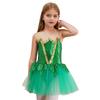 Girls Halloween Elf Cosplay Costume Sleeveless Keyhole Back Shiny Sequins Mesh Tutu Dress Bodysuit Jumpsuit