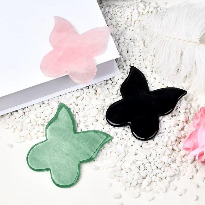 Natural Butterfly shaped Crystal Gua Sha Board Quartz Jade Scraping Board Face Lift Acupuncture Skin Care Tools