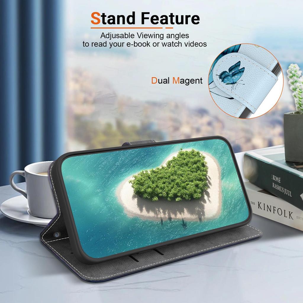 3D Art Painting Sakura Flower Butterfly Pattern Leather Phone Wallet Case Book Stand For Huawei Moto Oppo Realme 10 Girls Magnetic Card Flip Cover Bag