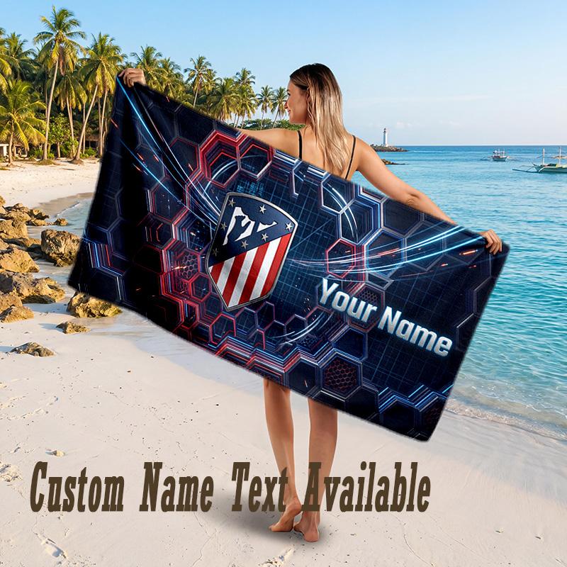 Atletico Madrid FC Design Beach Towel Custom Text Large Towel for Beach Vacation