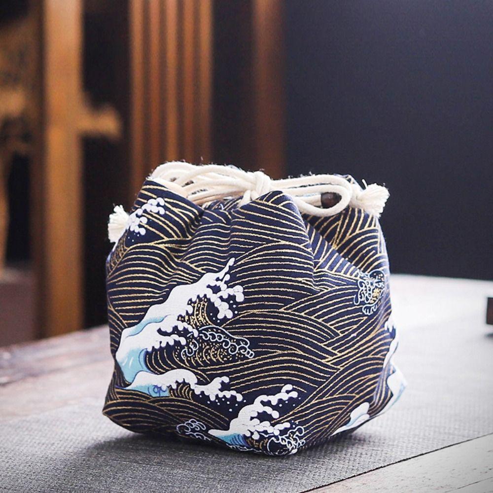 Сумка на шнурке «Цветок дракона» Холщовая сумка для хранения чайного набора Квадратная сумка на запястье с цветком Женская/Для девочек