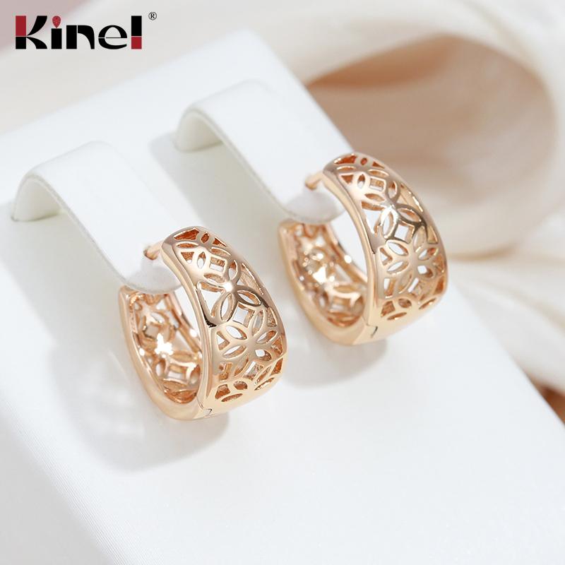 Kinel Vintage Hollow Dangle Earrings For Women Gold Color Glossy Jewelry