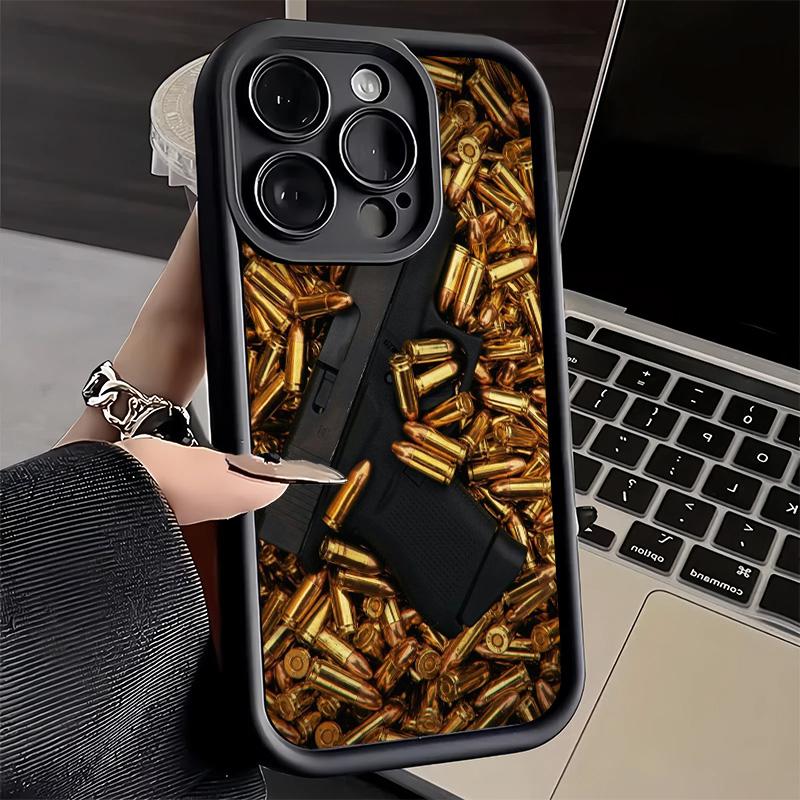 Чехол для телефона iPhone 17 Air 16E 15 16 Pro Max Золотой Пули AK47 Пистолет Чехол 14 Plus 13 12 Mini Мягкий Силиконовый Fundas