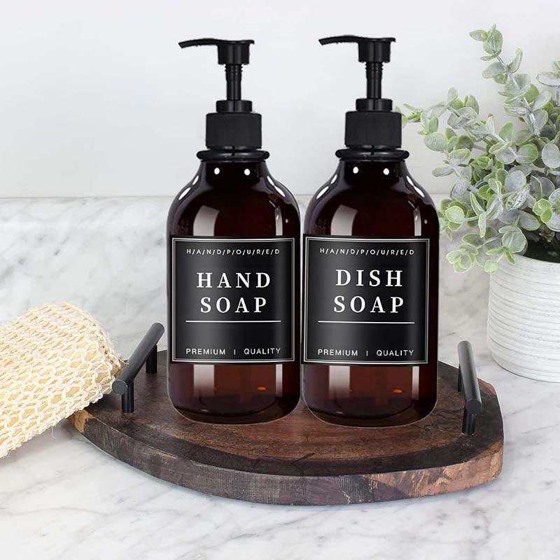 500 мл 2 упаковки дозатора мыла для кухонной раковины с насосом Бутылка для мыла для рук в ванной с водонепроницаемой этикеткой Контейнер для лосьона для ванной комнаты Диспенсер
