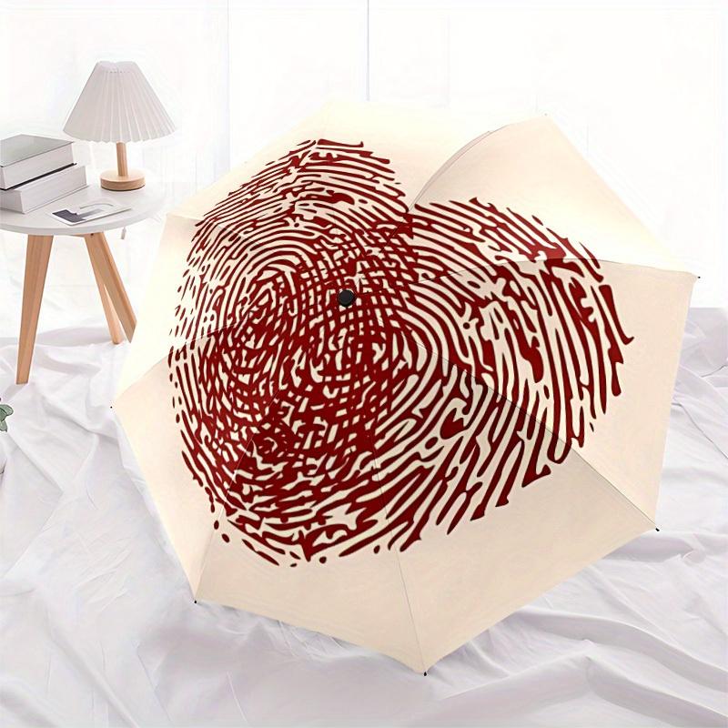 1pc Heartprint Fingerprint Automatic Open/Close Umbrella, Portable Folding Umbrella for Travel, Themed Events,