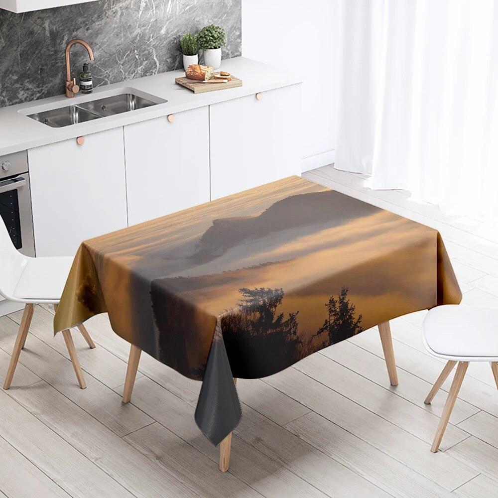 Sunset Tablecloth Natural World Landscape Stain Resistant Waterproof Rectangular Kitchen Table Home Decor