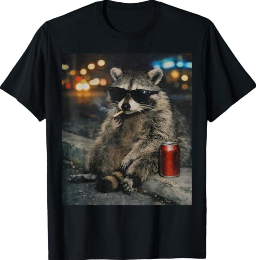Raccoon Smoking Cigarette Funny Animal Meme T-Shirt