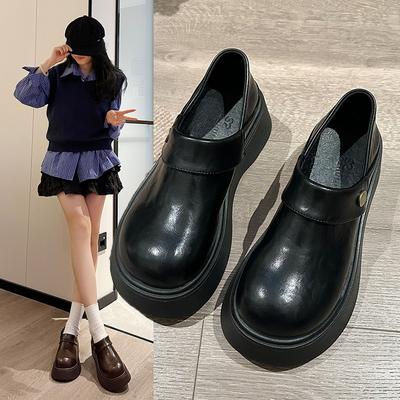 Женские лоферы на платформе весна и осень 2025 новая мода британский колледж стиль увеличивают рост и стройнят, туфли из маленькой кожи на одном педале