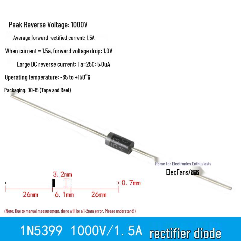 Plug-in Diode Switch/Rectifiers 1N4007, 5408, 1N5819, 1N4148, 5822, 6A10, 10A10