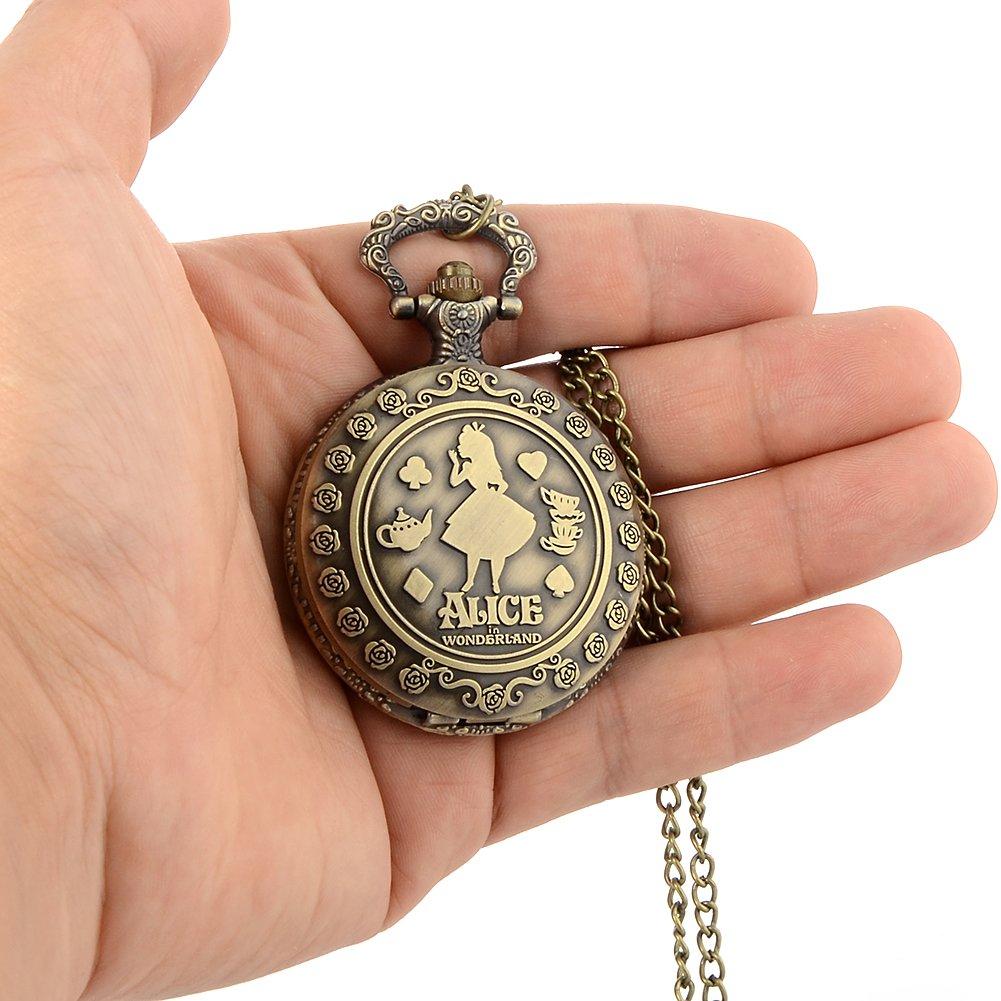 Карманные часы «Алиса в стране чудес» Женские карманные часы Антикварные часы-подвеска «Алиса» для медсестры [koneko]