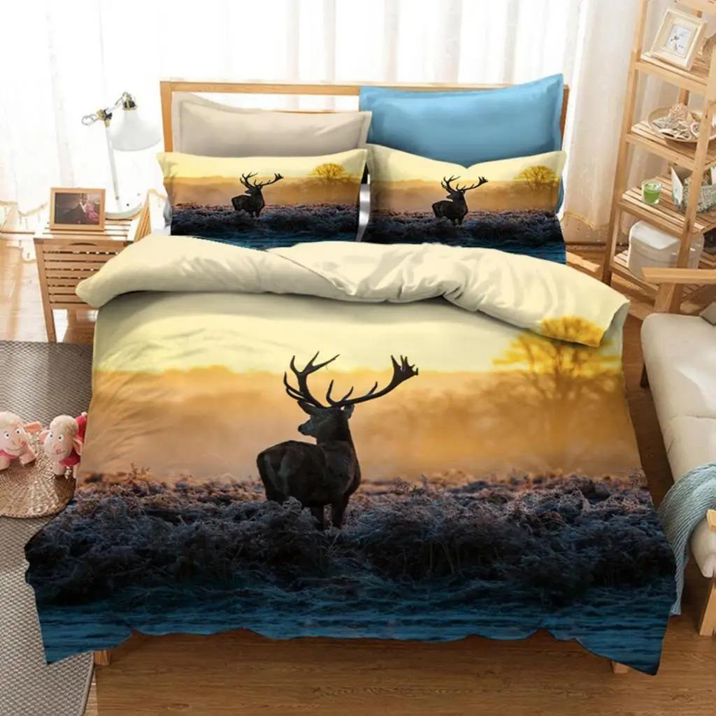 Sunset Deer Bedding Set Single Twin Full Queen King Size Polyester Bedroom Duvet Cover Aldult Kids Comforter Quilt Cover Set