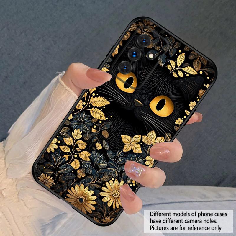Цветочный Кот Черный Для Samsung S20FE S 21 22 23 FE 24 Plus 25 Ultra Galaxy M23 32 34 35 52 53 54 55 5G силиконовый мягкий чехол для телефона