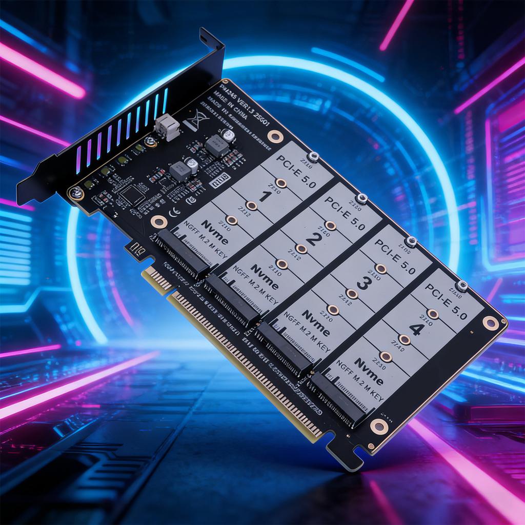 PCIE Express 5.0 Gen5 Gen4 X16 Detachable Bifurcation Raid Card To 4X NVME M.2 NGFF SSD Expansion Card