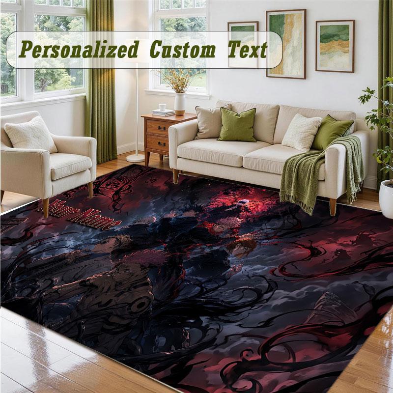 Crystal Velvet Square Rug Custom NameJujutsu Kaisen Pattern Non Slip Home Floor Decor Rug