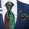 Paisley Tie for Men Necktie Silk Hanky Cufflink Set with Tie Ring Chain Brooch for Wedding Party
