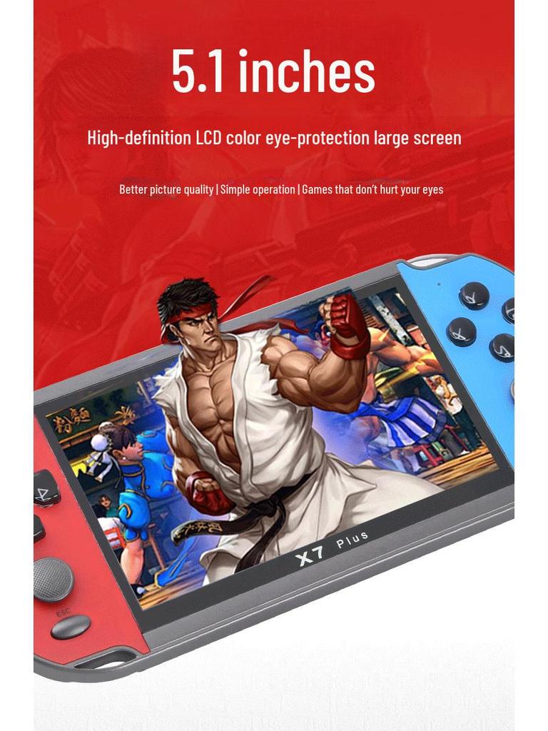 X7Plus Handheld Game Console - 5.1" Screen, PSP Dual Joystick, Red & Blue