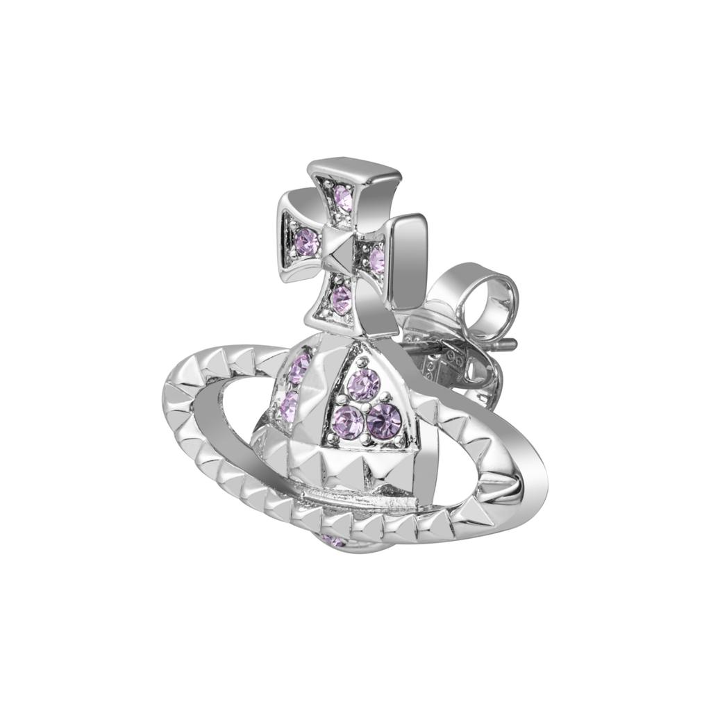 VIVIENNE WESTWOOD Серьги-пусеты Mayfair с рельефом, инкрустированные кристаллами Сатурна, Женские серьги Серебро Лаванда Латунь 62010029-02W287-MY