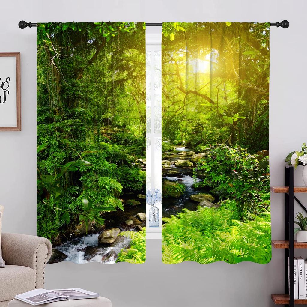 Natural Scenery 3d Print Decoration Decorative Curtains, Living Room Bedroom Kitchen Semi-Blackout Curtains 2PCS