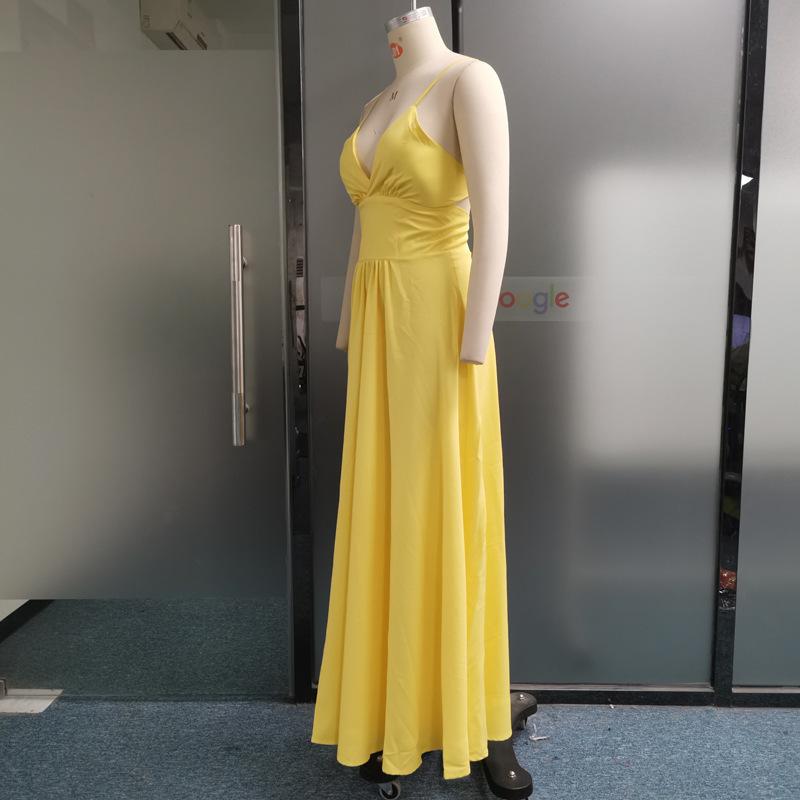 Летняя мода женские халтер V-образный вырез прорезь сзади завязка разрез длинные платья