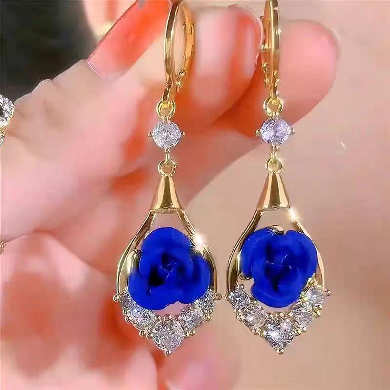 Retro court style rose fringed water drop earrings light luxury high-end fashion atmospheric ear buckles fashion versatile earrings