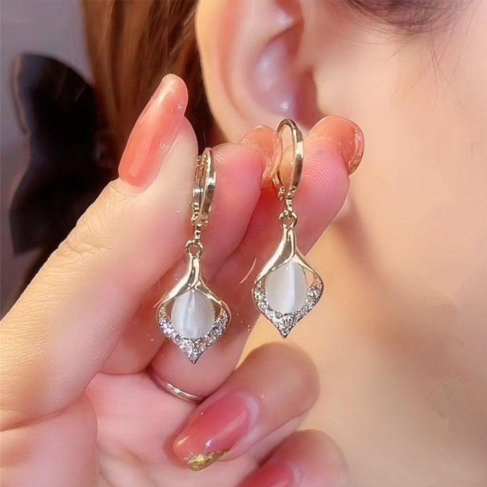Модные корейские серьги Angel Eye, позолоченные стразы, инкрустированные лепестками тюльпана, серьги-кольца для женщин, украшения для вечеринок