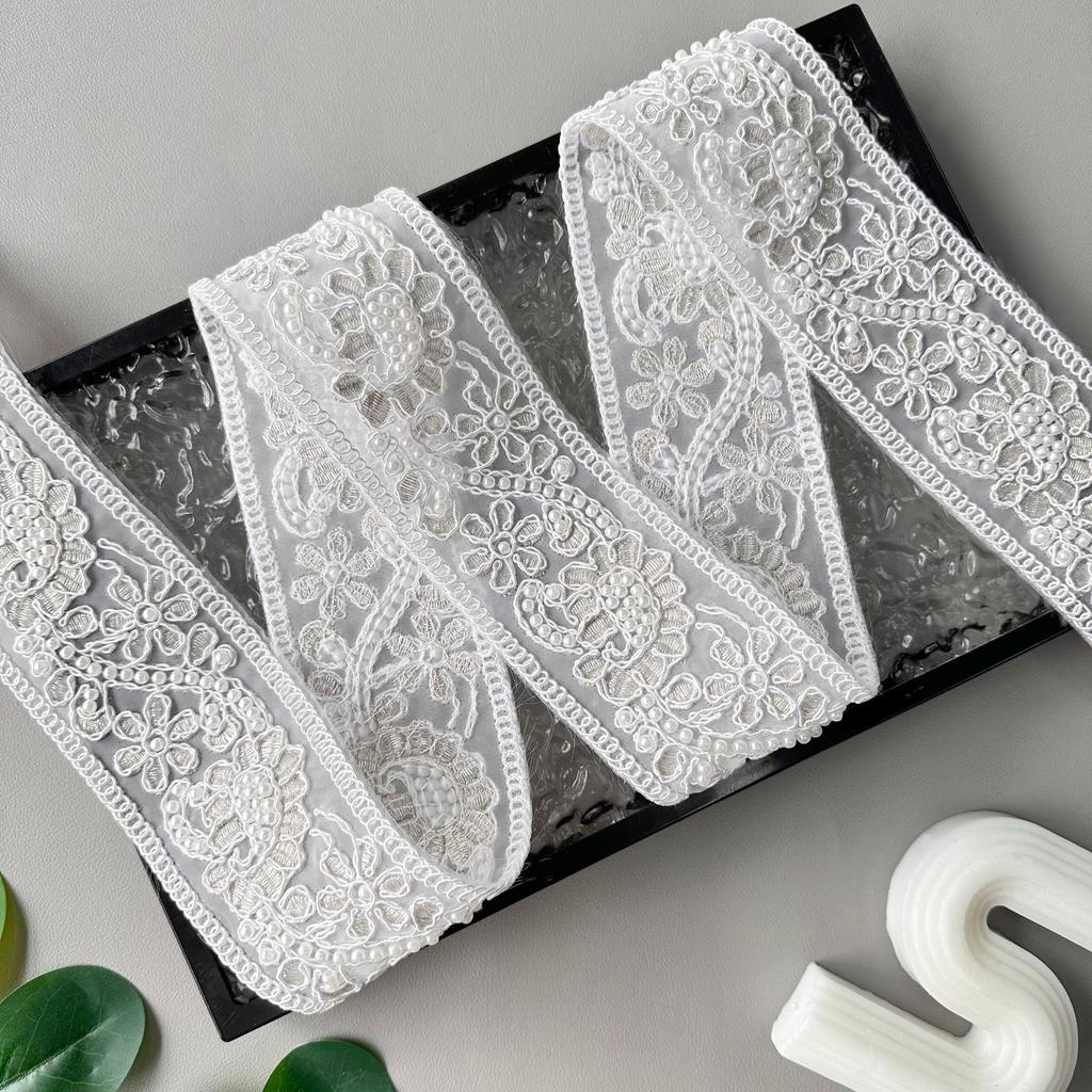 6Cm Exquisite White Bead Strand Embroidery Barcode Clothing Window Decoration Home Cuffs Neckline Accessories Lace Accessories