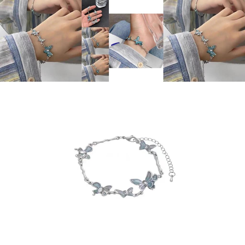 Очаровательный женский браслет с голубой бабочкой, модная бижутерия с гальваническим покрытием из сплава, летняя