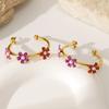 French Gentle Wind Three-dimensional Flower Earrings Small Flower Imitation Pearl Opening C-Type Earrings Stainless Steel Jewelry