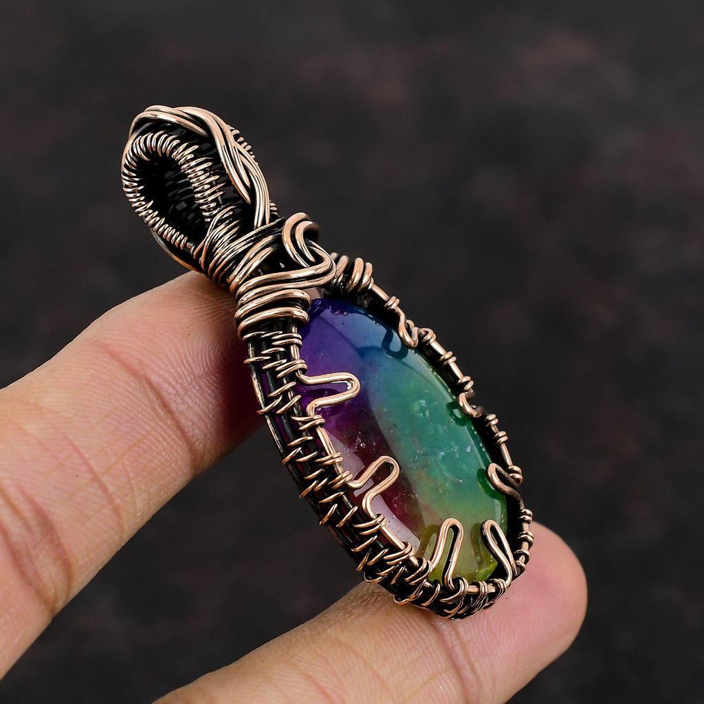 Радужный солнечный кварцевый кулон-друзи, медная проволока, кулон, кулон ручной работы, ювелирное изделие из драгоценного камня, подарок для мамы, очень красивые медные украшения