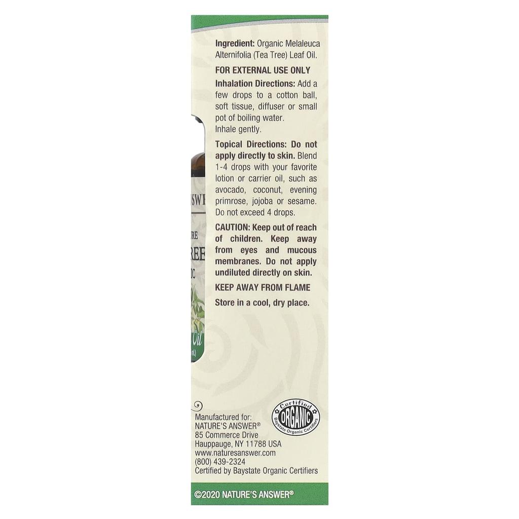 Nature's Answer 100% Pure Organic Essential Oil, Tea Tree, 15 Ml (0.5 Fl Oz)