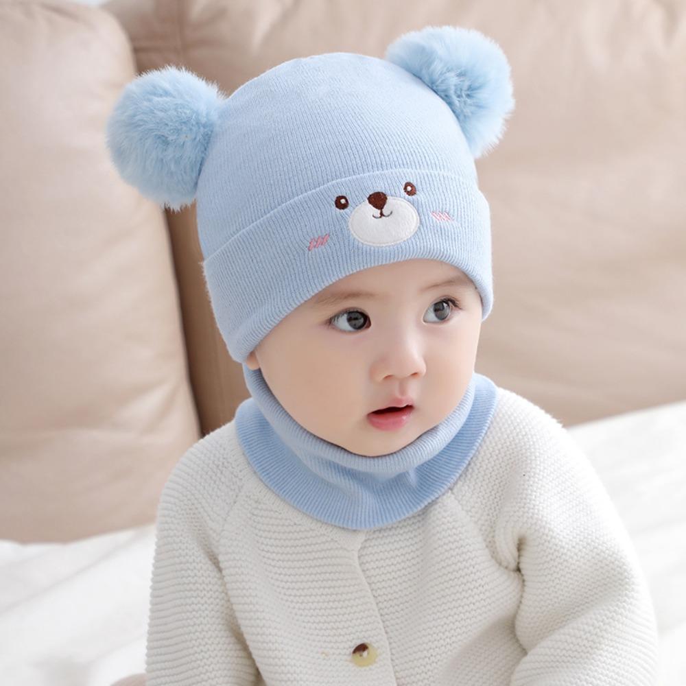 Plush Knitted Hat 0-3 Year Old Hat scarf Set Fashionable Neck Gaiter Set Boys and Girls