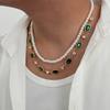 Salircon 2Pcs/Set Fashion Imitation Pearl Acrylic Rhinestone Choker Necklace Exquisite Luxury Doublelayer Clavicle Chain Jewelry