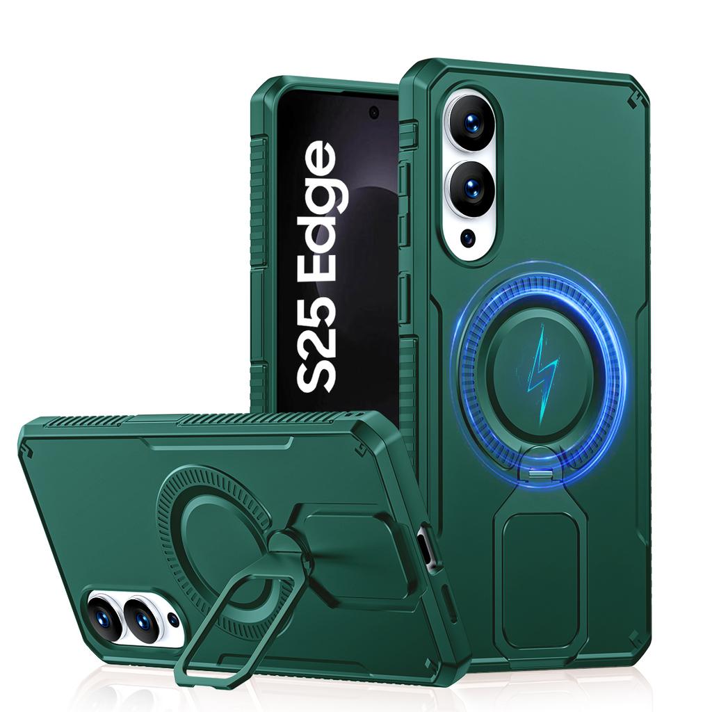 Для Samsung Galaxy S25 Edge С подставкой-вращалкой на 360°, Защита военного уровня, Совместим с Magsafe, Ударопрочный чехол с подставкой-ножкой-Синий