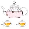 Heat Resistant Glass Pot 600ml Striped Pumpkin Shape Flower Teapot Glass Teapot with Infuser Tea Leaf Herbal Flower TeaCup