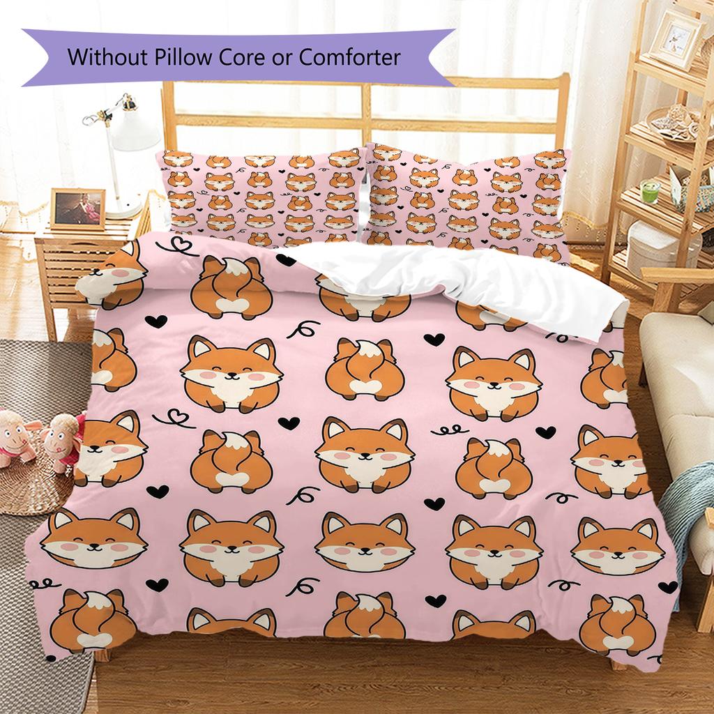 Pink Cartoon Art Pattern Bedding,Quilt Set Quilt Cover Pillowcase Home Birthday Gift (1 * duvet cover + 2 * pillowcase, without core)